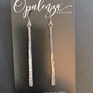 Opulenza Long Sterling Silver Hand Hammered Stick Earrings